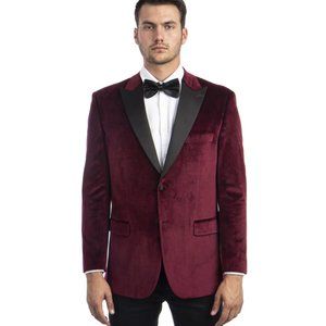 Guess Burgundy Velvet Peak Lapel Blazer M